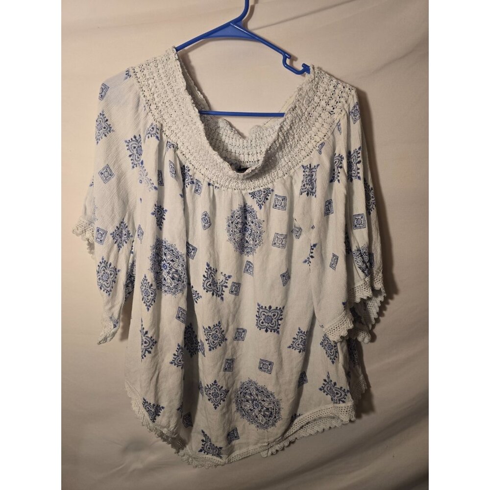 Unique Spectrum Womens Boho Style Shirt Top Blouse Romantic Off Shoulder Size 1X